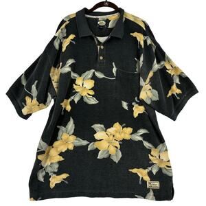 Tommy Bahama Polo Shirt Size XL Gray Hawaiian Floral Ribbed Knit 100% Cotton